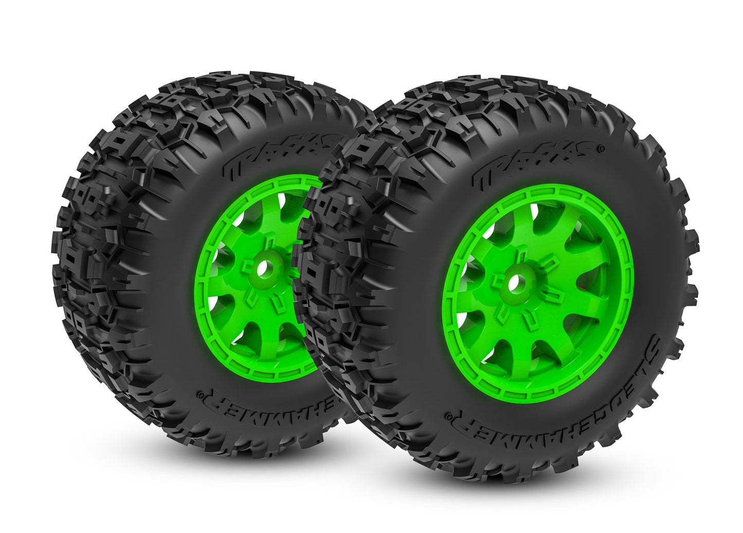 10770-GRN Green Rear Wheels w/ Sledgehammer Tires (2) | The RC Shop at Dr Dans