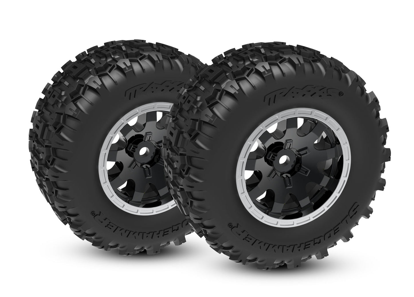 10771-STBLK Black & Satin Front Wheels w/ Sledgehammer Tires (2) |The RC Shop at Dr Dans