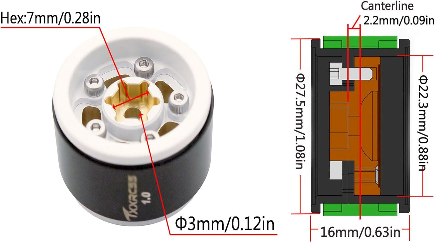 TxxRcss 40g Rc 1.0 Beadlock Wheels Brass Heavy Rims for 1/24 1/18 RC Crawler Car Axial SCX24 AX24 TRX4M FCX24 Crawler Car 4pcs (White) B1003