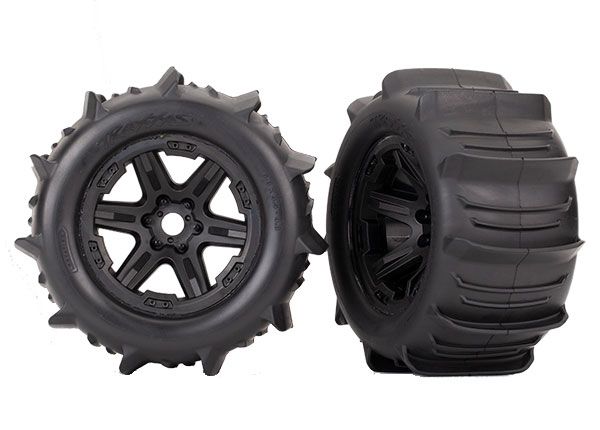 8674 3.8" Black 6-Spoke Wheels w/ Paddle Tires (2) |The RC Shop at Dr Dans