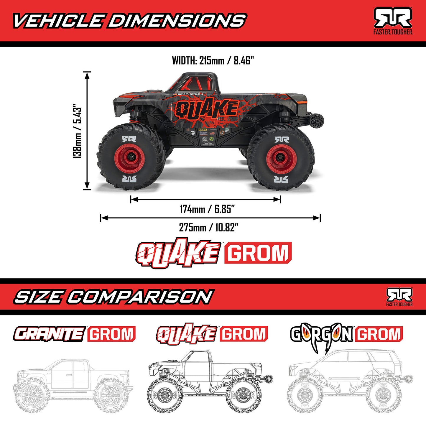 ARA2137T 1/16 QUAKE GROM 4X4 RTR Brushed Monster Truck (Battery & Charger Included)