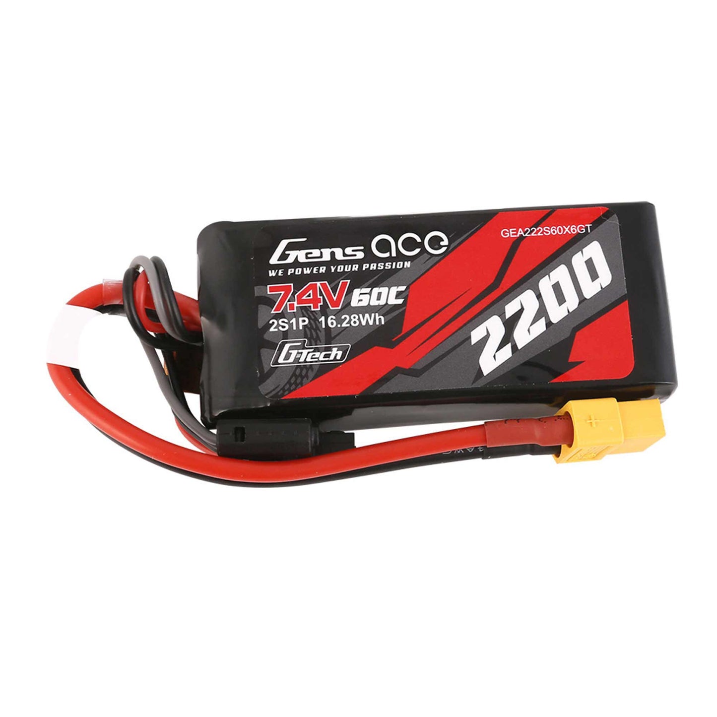 GEA222S60X6GT G-tech 60C 2S1P 7.4 v 2200mah Lipo, XT60 Plug