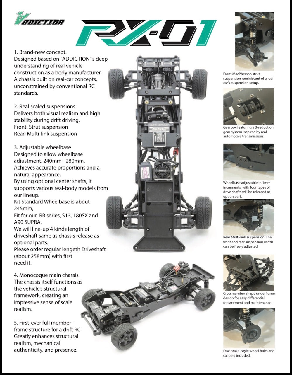 Addiction RC RX-01 1/10 RWD Drift Chassis Kit | AD-RX01