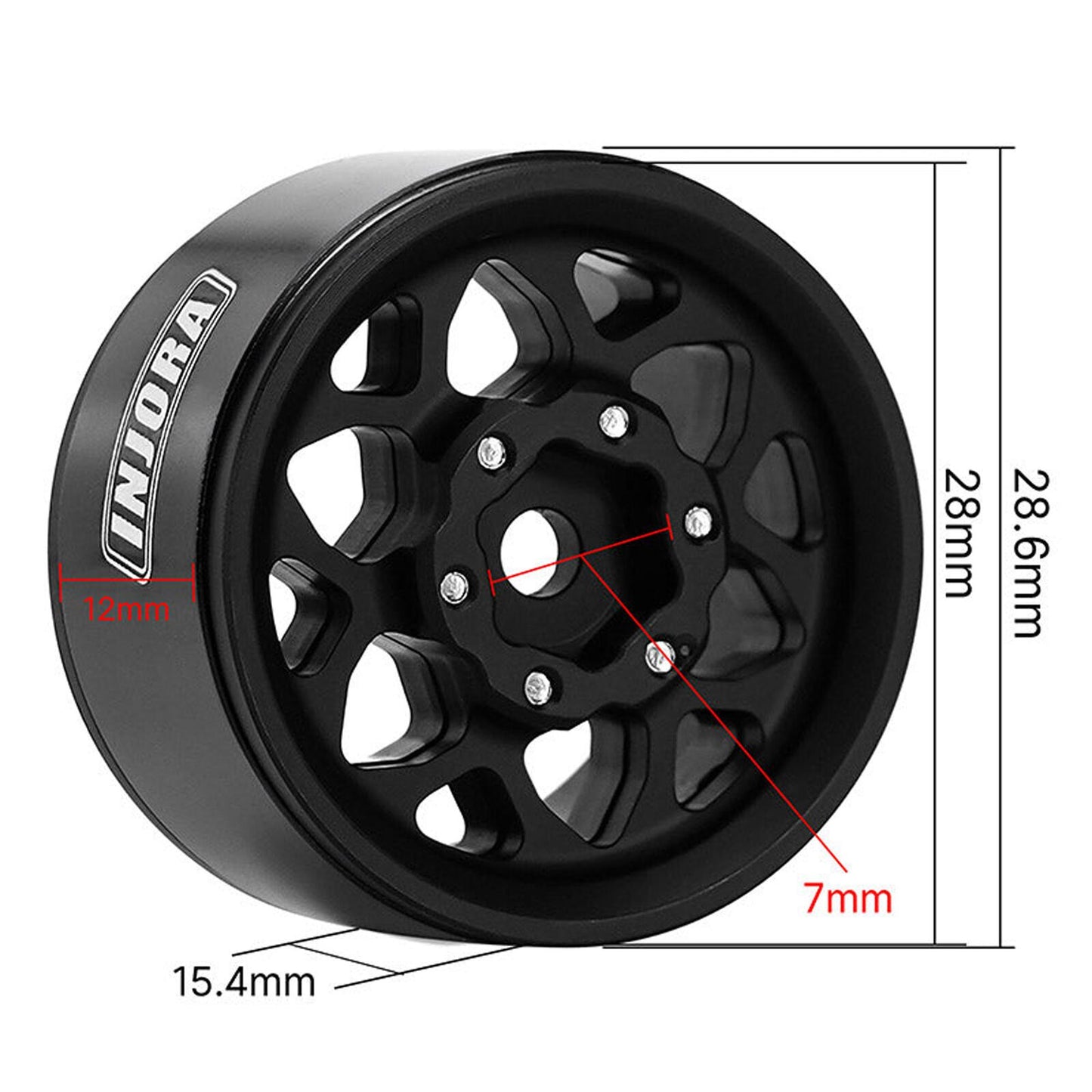 INJYQW-1013BK INJORA W1013 1.0" Aluminum -4.70mm Offset Beadlock Rock Crawler Wheels, Black (4) | The RC Shop at Dr Dans