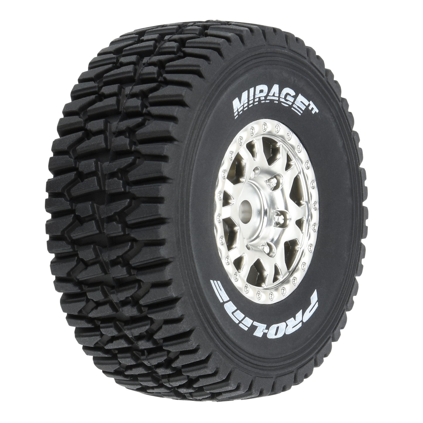 PRO1025310 Mirage TT F/R Tires Mounted 12mm Hex Satin Silver Impulse (4) for Arrma Mojave Grom
