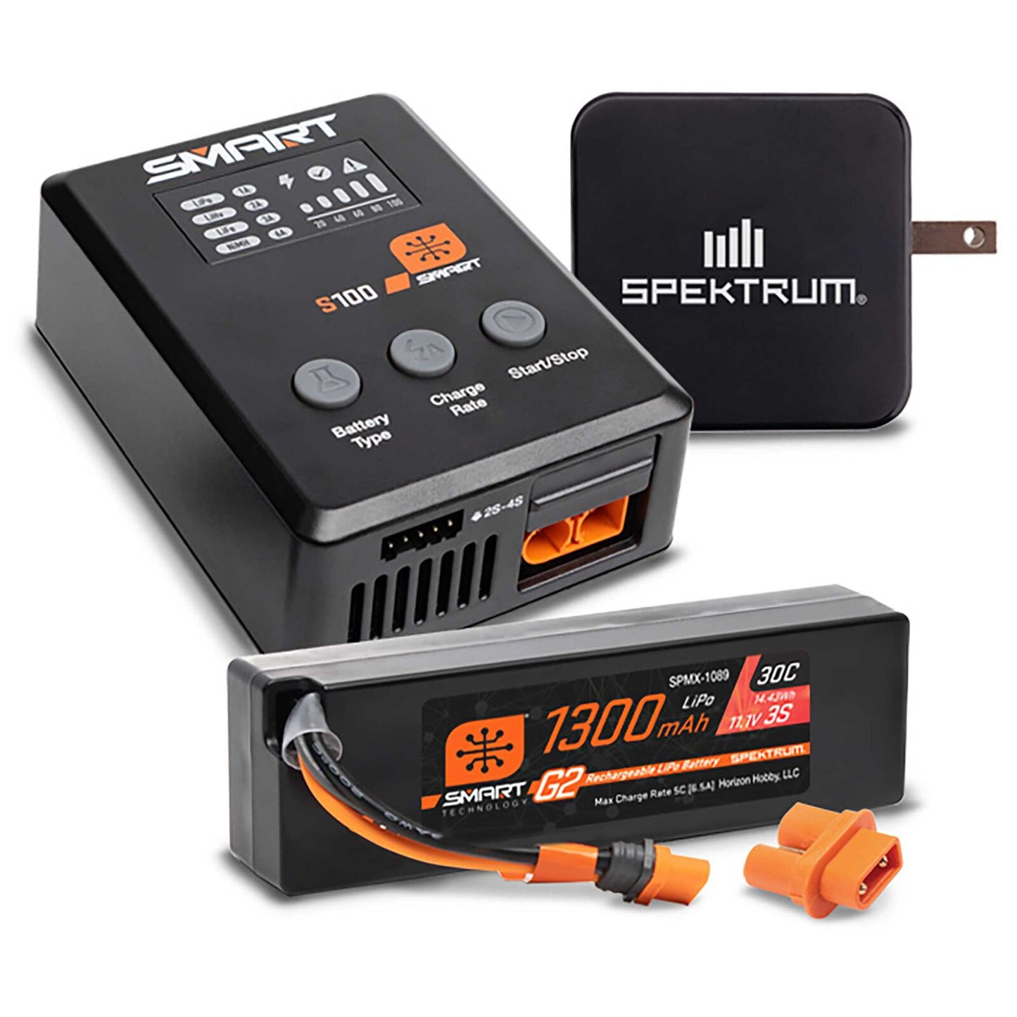 SPMXPSS315 Smart Powerstage Bundle: 1300mAh 3S 30C LiPo Battery (IC2) / S100 Charger / 65W Power Block / Adapte