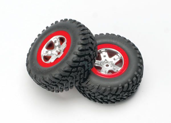 5873A SCT Satin Chrome & Red Wheels & Off-Road Tires (2) |The RC Shop at Dr Dans