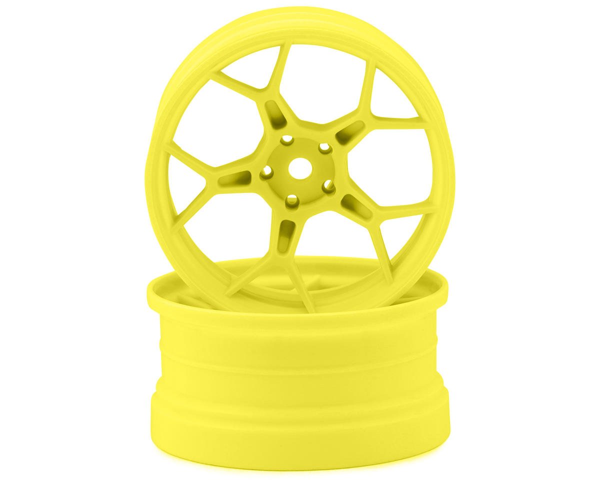 DSC-DF-5Y2-6FY-HG DS Racing Feathery Split Spoke Drift Wheels (Flu Yellow) (2) (6mm Offset) w/12mm Hex