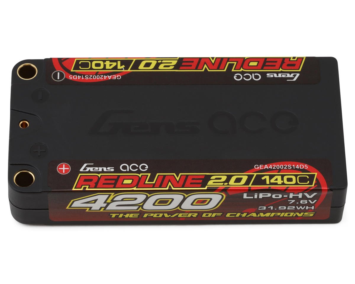 GEA42002S14D5 Gens Ace Redline 2.0 2S Shorty LiHV Battery 140C (7.6V/4200mAh) w/5mm Bullets | THE RC SHOP