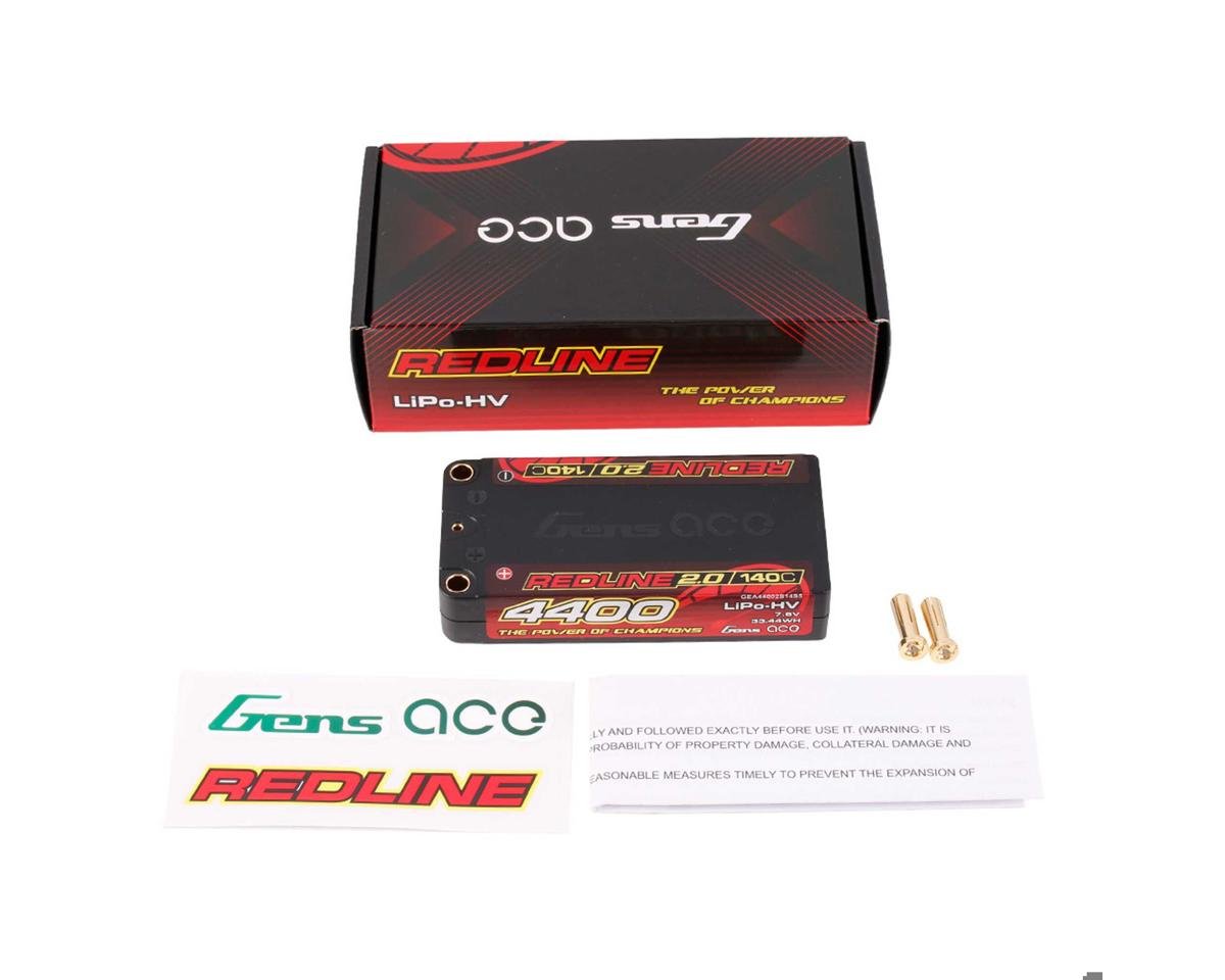 GEA44002S14S5 Gens Ace Redline 2.0 2S Shory LiHV Battery 140C (7.6V/4400mAh) w/5mm Bullets | The RC Shop at Dr Dans