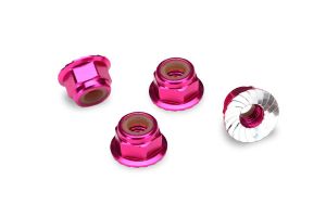 1747P Nuts, aluminum, flanged, serrated (4mm) (pink-anodized) (4)