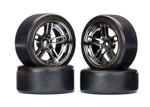 8378 Tires and wheels, assembled, glued (split-spoke black chrome wheels, 1.9' Drift tires) (front and rear)