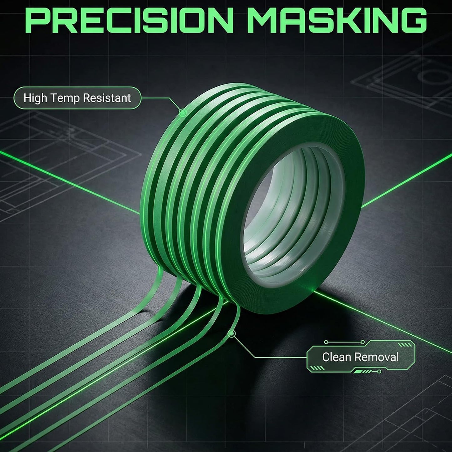 High-Temp Vinyl Fine Line Fineline Paint Masking Tape for Curves Green 1/2 in x 36Y | The RC Shop at Dr Dans