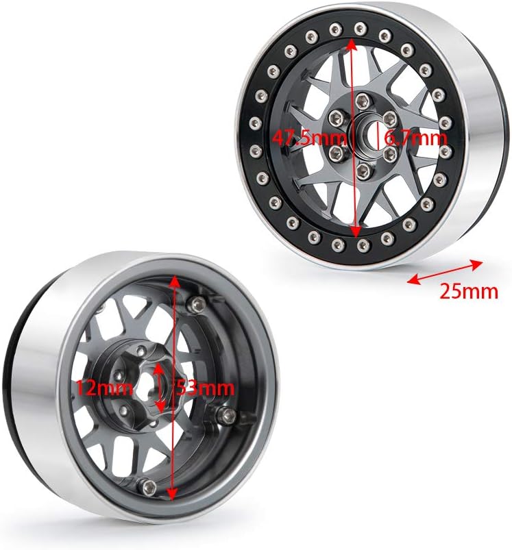 MORLORDY 4PCS RC 2.2 Beadlock Wheels Aluminum Alloy 2.2 inch Wheel Hubs Rims for 1/10 Scale RC Crawler Car SCX10, TRX4,Upgrades - Black and Titanium | The RC Shop at Dr Dans