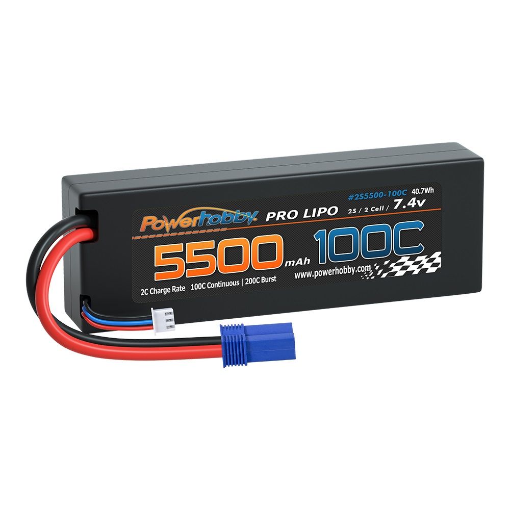 PHB2S5500MAH100CEC5 Power Hobby 2S 7.4V 5500MAH 100C Lipo Battery w EC5 Plug