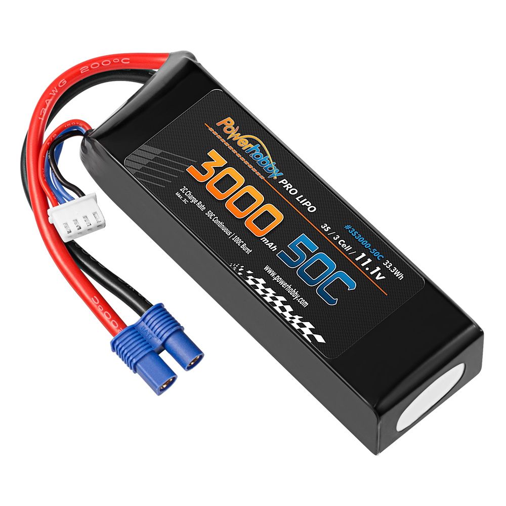 PHB3S300050CEC3 Power Hobby 3S 11.1V 3000mAh 50C LiPo Battery Pack with Hardwired EC3 Connector