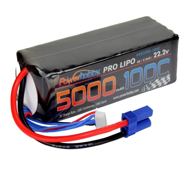 PHB6S5000100CEC5 Power Hobby 5000mAh 22.2V 6S 100C LiPo Battery w/ EC5 Connector
