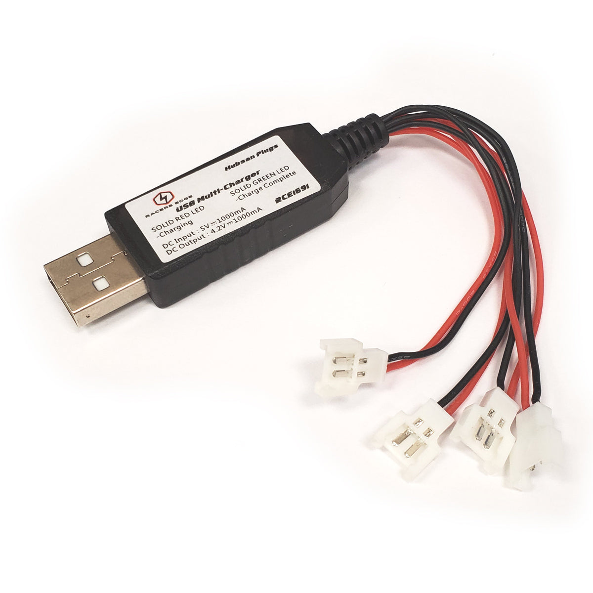RCE1691 USB Multi-Charger for Charging Up To 4 1S Lipo Batteries at Once, Hubsan Connector