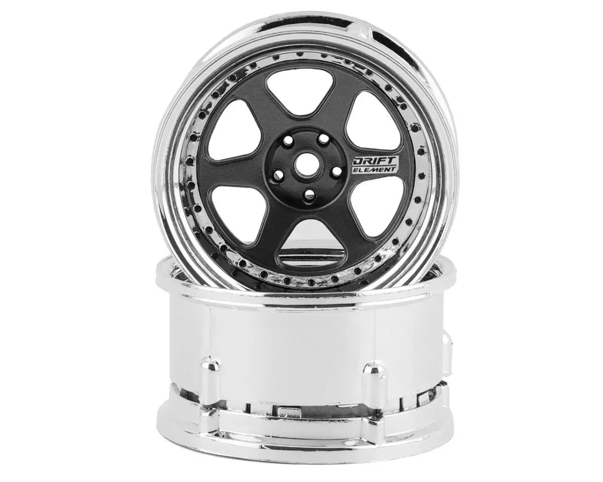 DSC-DE-220 DS Racing Drift Element 6 Spoke Drift Wheels (Gunmetal w/Black Rivets) (2) (Adjustable Offset) w/12mm Hex