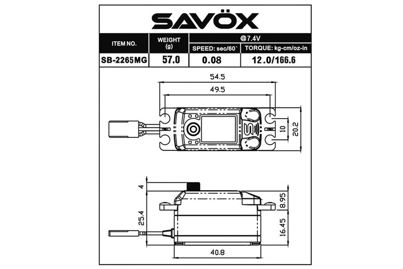 SAVSB2265MG-BE Black Edition Low Profile High Voltage Brushless Digital Servo, 0.08sec / 166.6oz @ 7.4V