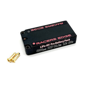 RCEPROLP40002S130 Racers Edge 4000mAh 2S 7.6V 130C LCG Shorty Hard Case Lipo Battery Pack with 5mm Bullet Plug