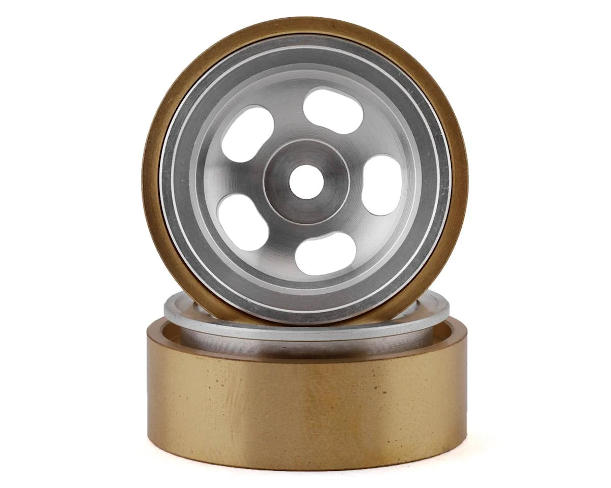 SSD00426 SSD RC SCX24 1.0” Aluminum/Brass 5-Slot Beadlock Wheels (Silver) (2) (24g)