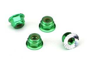 1747G Nuts, aluminum, flanged, serrated (4mm) (green-anodized) (4)