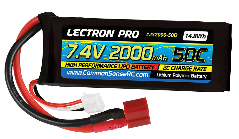 2S2000-50D Lectron Pro 7.4V 2000mAh 50C Lipo Battery with Deans-type Connector