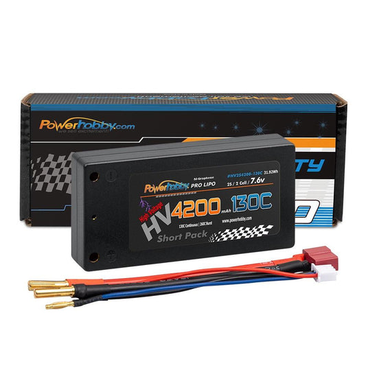 PHBHV2S4200130DEANS  Powerhobby 2S 7.6V 4200mah 130C HV + Graphene Shorty Lipo Battery Shorty