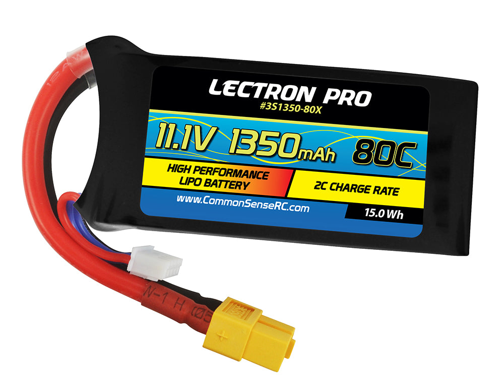 3S1350-80X Lectron Pro 11.1V 1350mAh 80C Lipo Battery with XT60 Connector