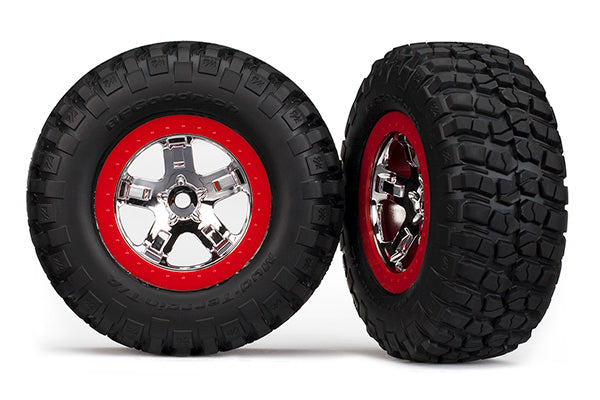 Traxxas BFGoodrich Mud-Terrain KM2 Tires on Chrome/Red SCT Wheels – Front 2WD Slash – 5869