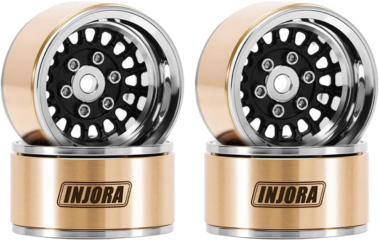 INJORA ModuWheel 1.0" Aluminum Beadlock Wheels Negative Offset -4.4mm for TRX4M SCX24 1/18 1/24 RC Crawlers(Black)