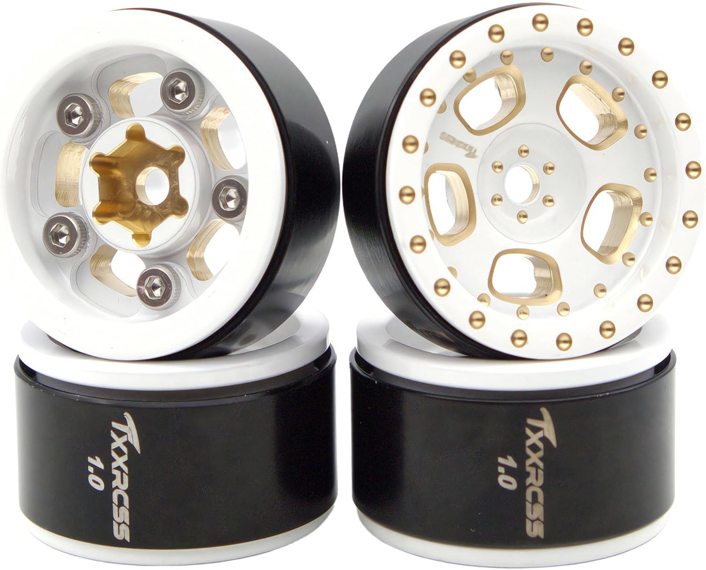 TxxRcss 40g Rc 1.0 Beadlock Wheels Brass Heavy Rims for 1/24 1/18 RC Crawler Car Axial SCX24 AX24 TRX4M FCX24 Crawler Car 4pcs (White) B1003