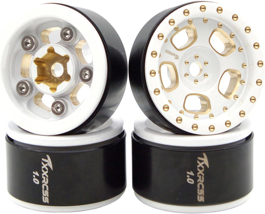 TxxRcss 40g Rc 1.0 Beadlock Wheels Brass Heavy Rims for 1/24 1/18 RC Crawler Car Axial SCX24 AX24 TRX4M FCX24 Crawler Car 4pcs (White) B1003