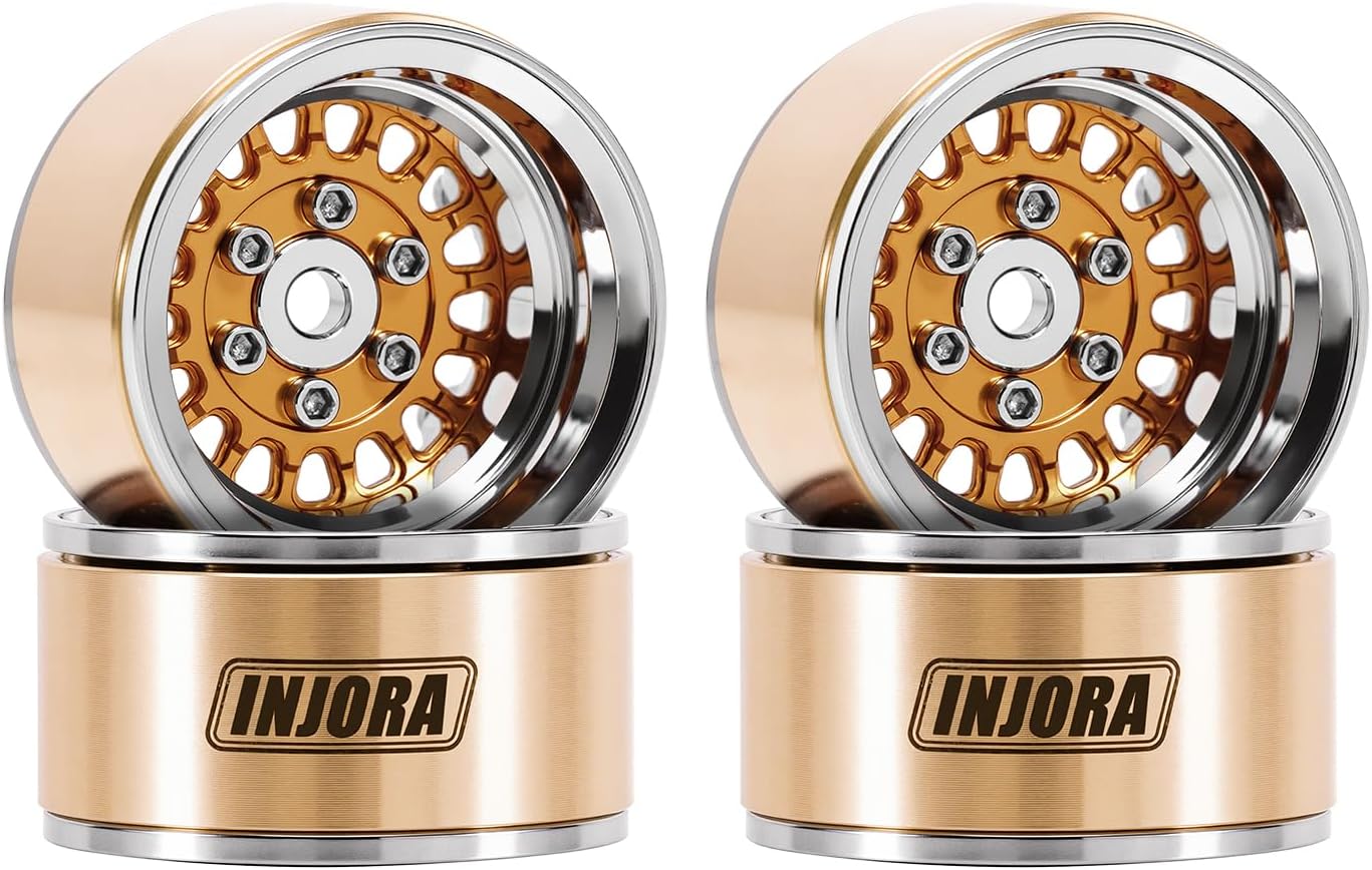 INJORA ModuWheel 1.0" Aluminum Beadlock Wheels Negative Offset -4.4mm for TRX4M SCX24 1/18 1/24 RC Crawlers (Gold)