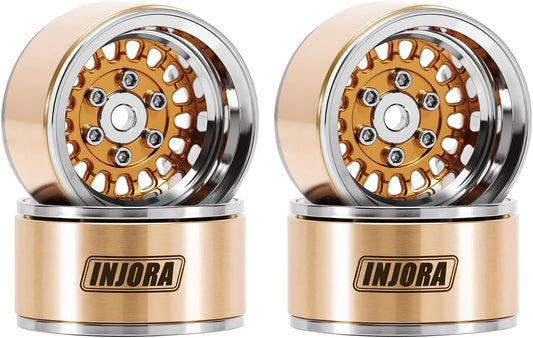 INJORA ModuWheel 1.0" Aluminum Beadlock Wheels Negative Offset -4.4mm for TRX4M SCX24 1/18 1/24 RC Crawlers (Gold)