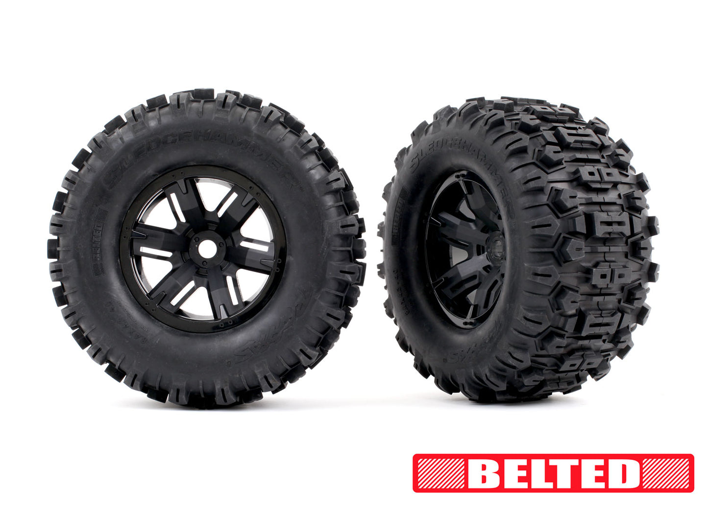 7871      Black X-Maxx Wheels & Belted Sledgehammer Tires (2)  | The RC Shop at Dr Dans