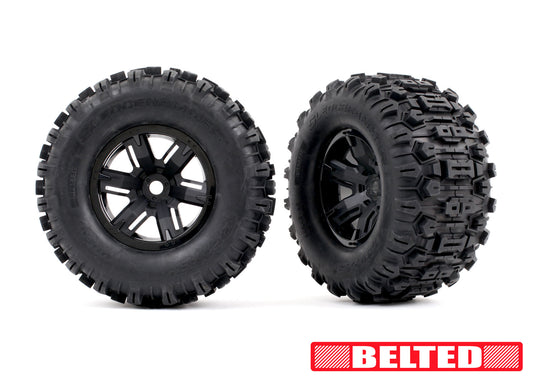 7871      Black X-Maxx Wheels & Belted Sledgehammer Tires (2)  | The RC Shop at Dr Dans
