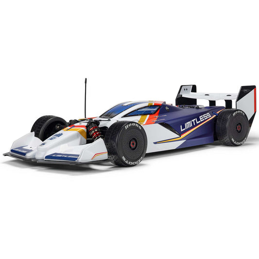 ARA7816T2	 1/7 LIMITLESS 120 8S BLX SPEED MACHINE RTR w AVC, White/Blue