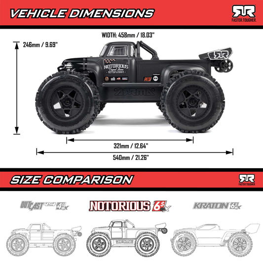 ARA8611V6T    1/8 NOTORIOUS 6S 4X4 RTR Brushless Stunt Truck, Blue  | The RC Shop at Dr Dans