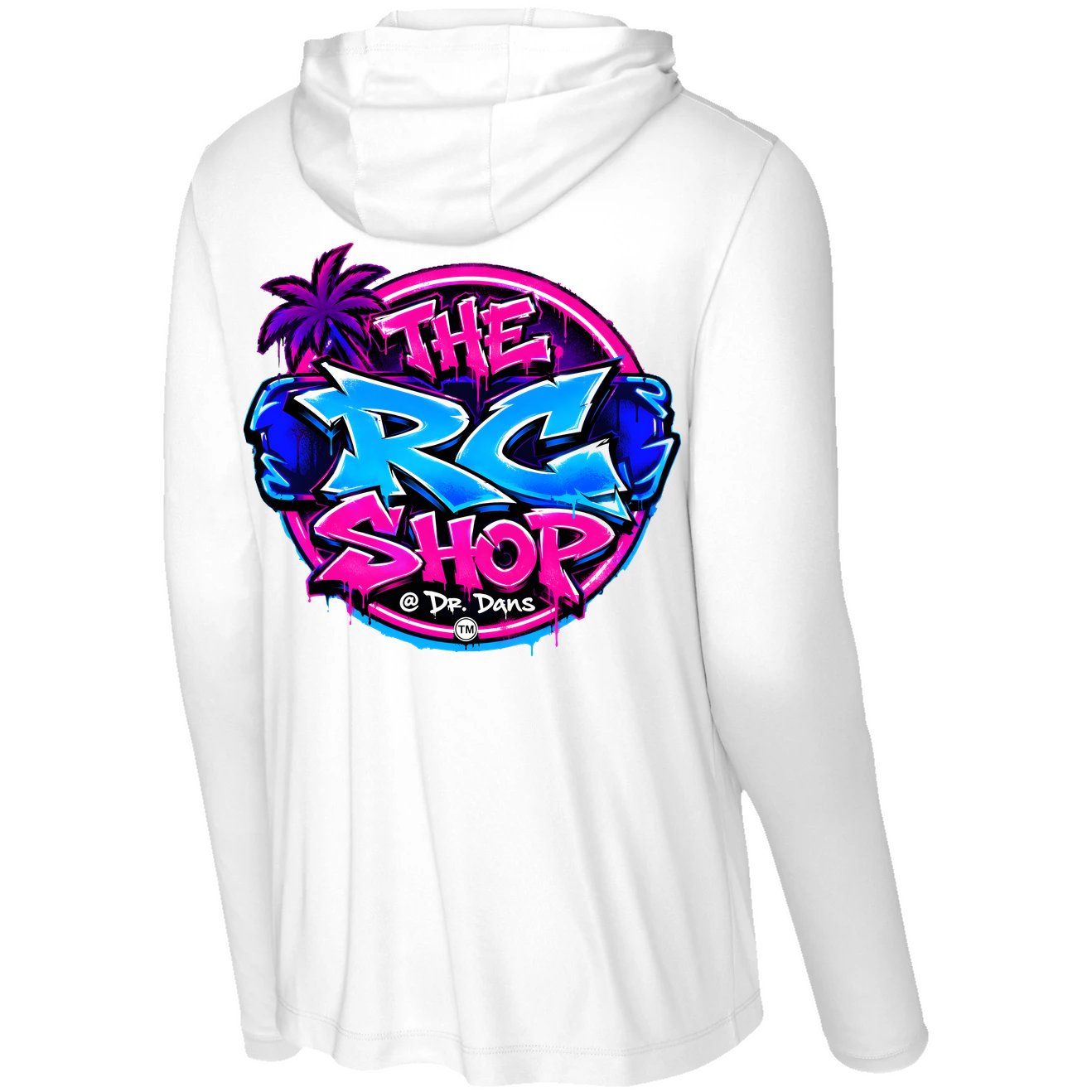 Posi-UV Pro Long Sleeve Hoodie (graffiti logo) The Rc Shop logo  | The RC Shop at Dr Dans