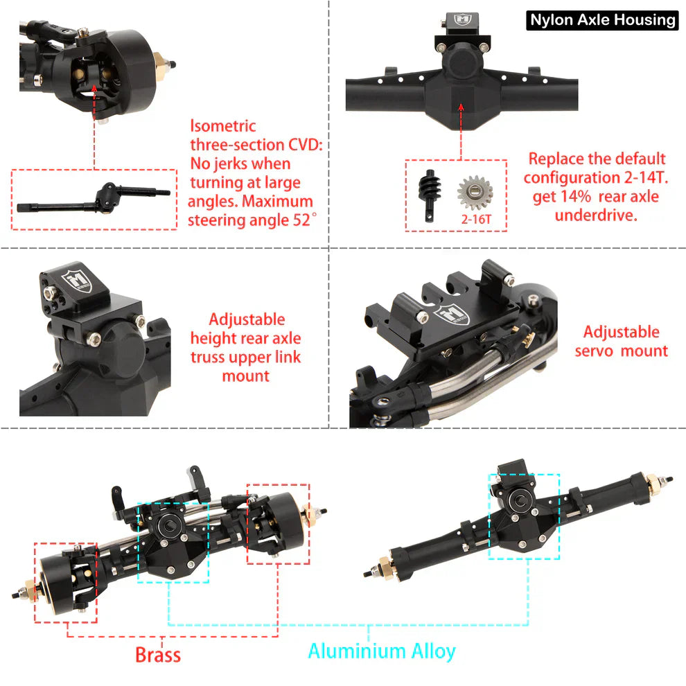 HD-SCX24-01-KY1569     MEUS Racing Plastic Nylon Isokinetic 3-Section CVD Front Rear Axles Maximum Steering Angle 52° +5MM for SCX24 Deadbolt C10 JLU Gladiator Bronco       | The RC Shop at Dr Dans