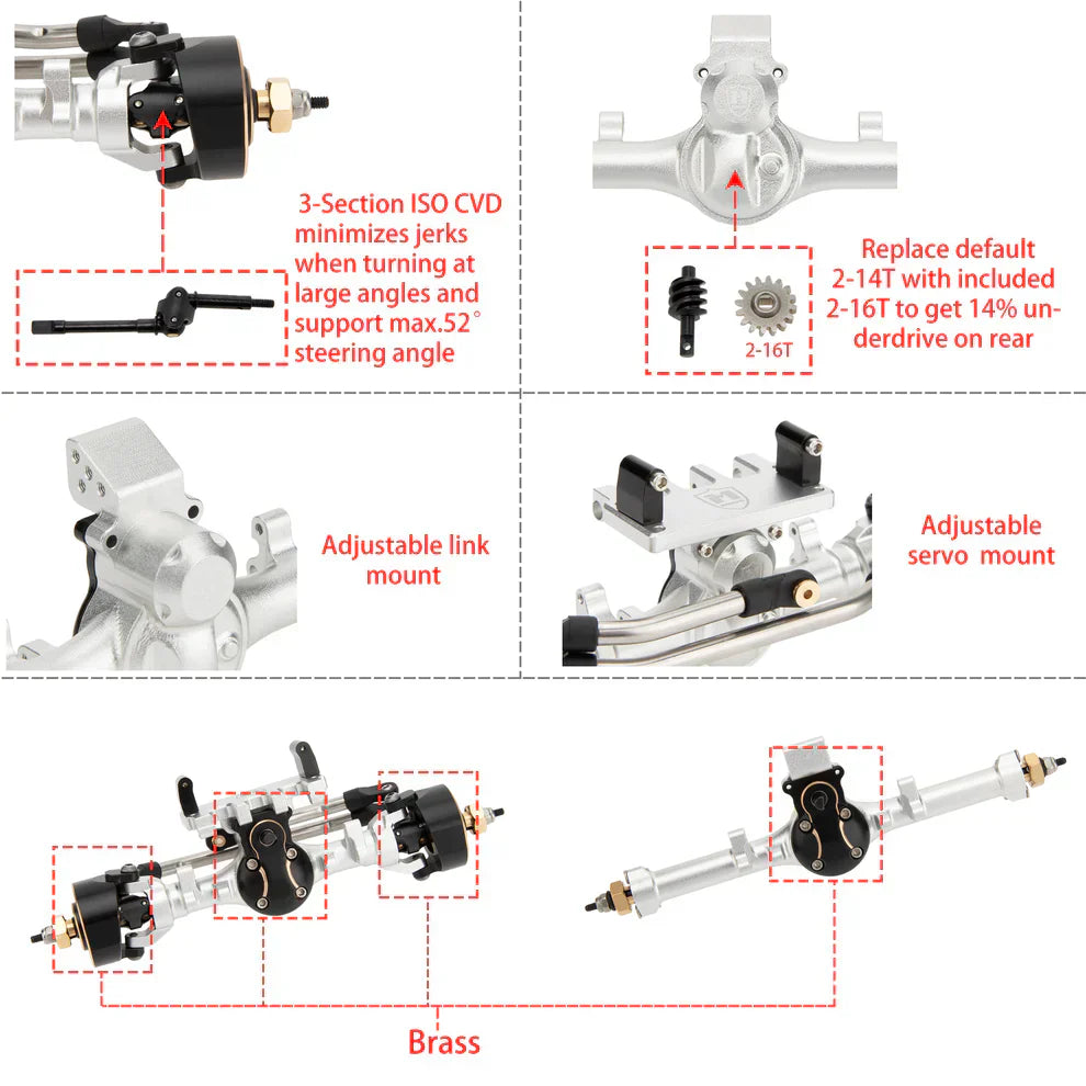 HD-SCX24-01-KY1583   MEUS Racing SCX24 Metal V2 Isokinetic Front Rear Axles +5MM Isokinetic 3-Section CVD With 52° Steering Angle for 1/24 SCX24    | The RC Shop at Dr Dans