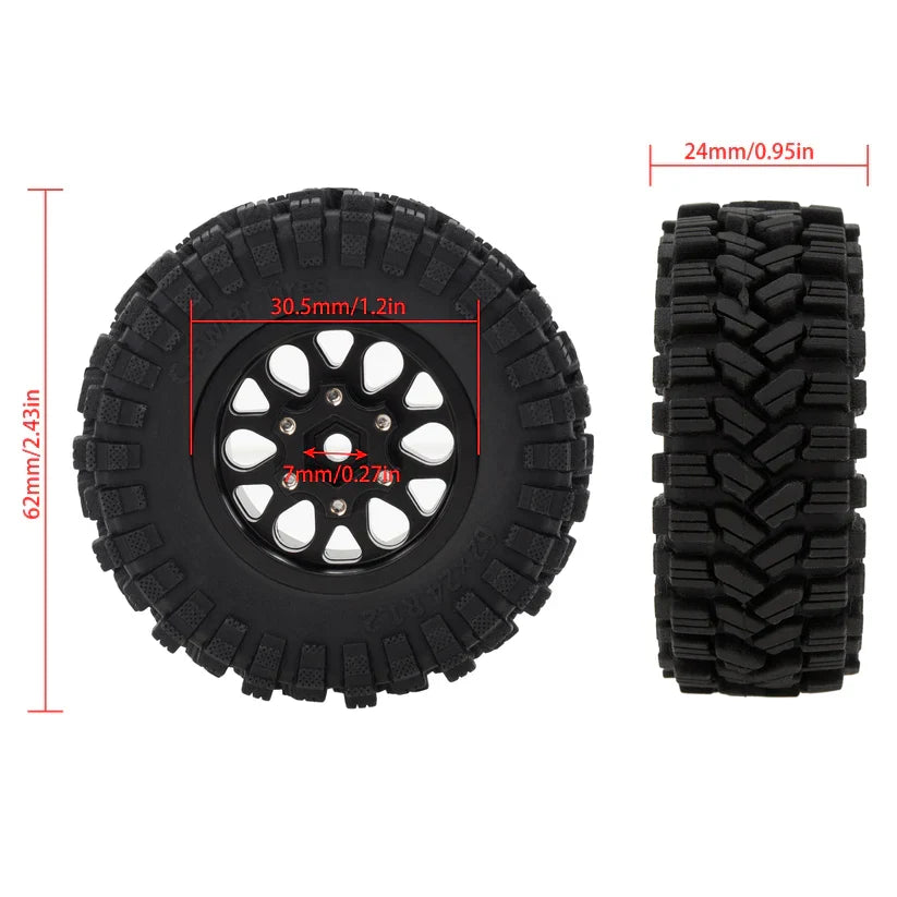 HD0957-TRX4M-01-KY0380       MEUS Racing 1.2 inch Beadlock Wheels Brass 1.0(plus) Wheel & Tire Set 62*24MM -4MM Negative Hub 77G For TRX4M SCX24 - Sport B       | The RC Shop at Dr Dans