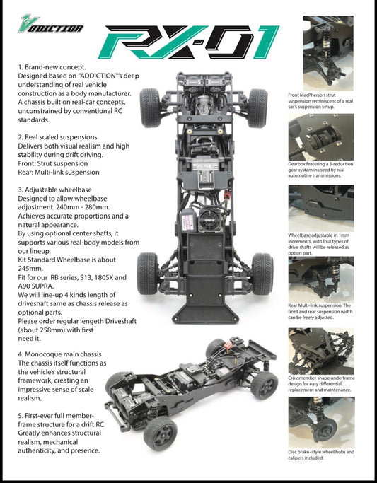 RX01 addiction FR 1-10 RWD Drift Chassis Kit (240mm~280mm WB) preorder Addiction RC RX01 ] The Rc Shop At DrDans