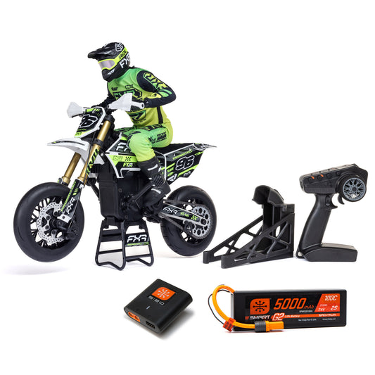 LOS-2310	 Promoto-SM 1/4 Super Moto Motorcycle, FXR, White: RTR with Battery and Charger