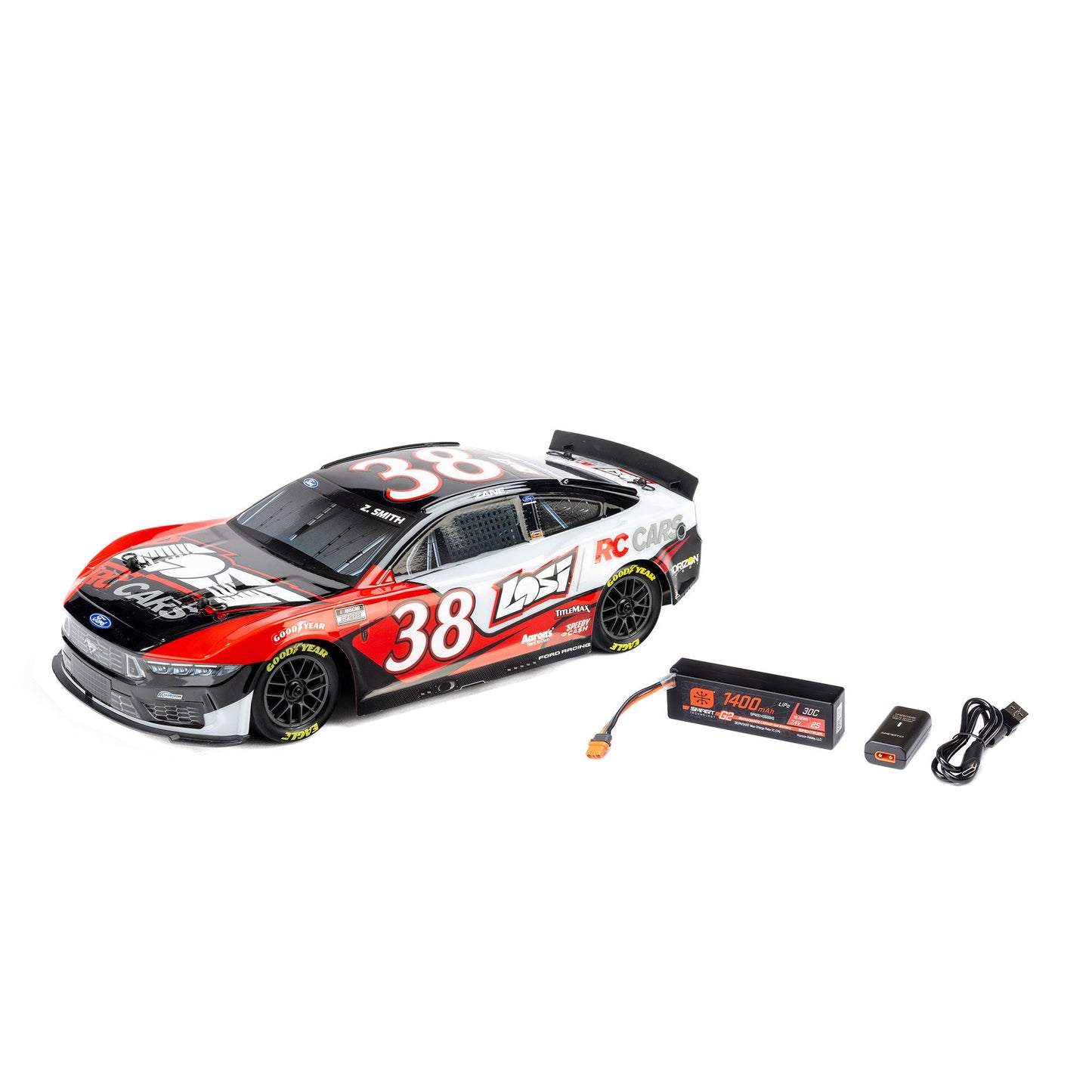 LOS1122638     1/12 NASCAR RC Race Car Zane Smith No. 38 2026 Losi Ford Mustang 2S AWD RTR Brushed On-Road (Battery & Charger Included)     | The RC Shop at Dr Dans