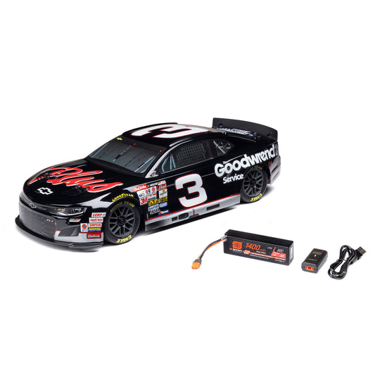 LOSF1122503 1/12 NASCAR RC Race Car RCR No. 3 GM Goodwrench Chevrolet ZL1 2S AWD RTR Brushed On-Road (Battery & Charger Included), Black