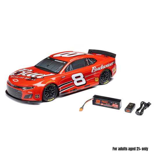 LOSF1122508    1/12 NASCAR RC Race Car Dale Earnhardt Jr. No. 8 Budweiser Chevrolet ZL1 2S AWD RTR Brushed On-Road (Battery & Charger Included), Red