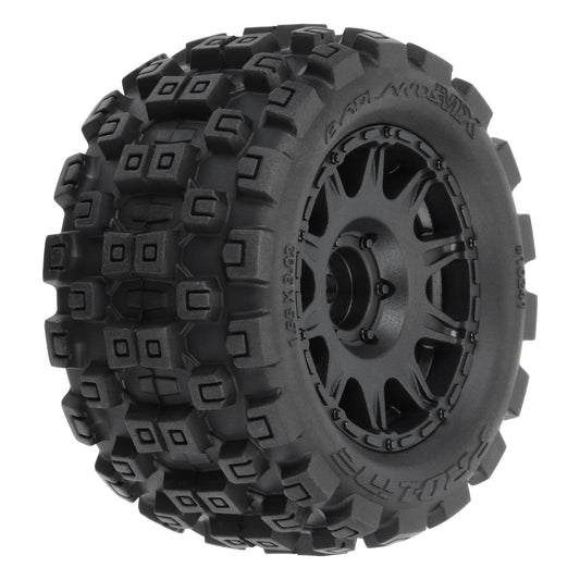 PRO1024110	 Badlands MX 1.85" All-Terrain Truck Tires (4) Mounted on Raid Black 12mm Hex Wheels for Granite GROM 4x4 Front or Rear